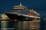 ID 6772 QUEEN ELIZABETH (2010/90901gt/IMO 9477498) the newest addition to the Cunard fleet arrives at dawn in Auckland, New Zealand during her inaugural round the world voyage.